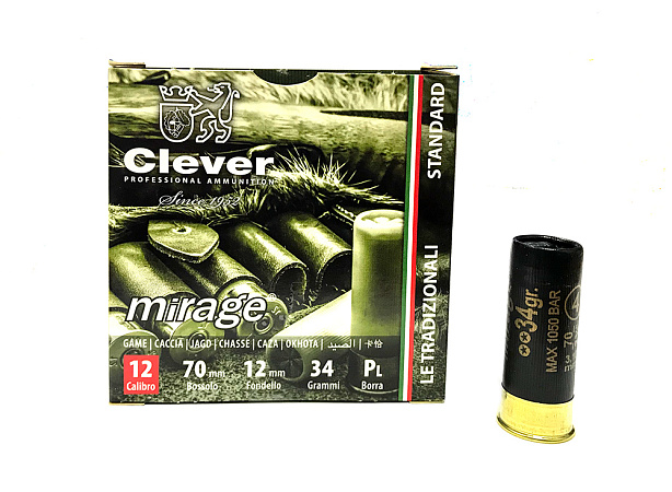 ПАТРОНЫ CLEVER MIRAGE T2 STANDARD GAME ДРОБЬ №4 12/70 34ГР.