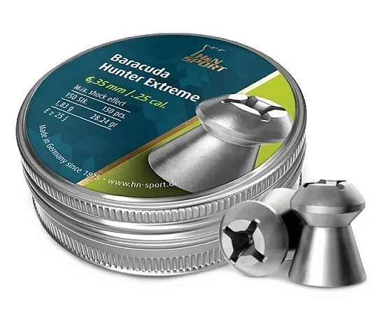 ПУЛИ ПНЕВМАТИЧЕСКИЕ 6,35MM H&N BARACUDA HUNTER EXTREME 1,83 ГР УПАКОВКА 150ШТ