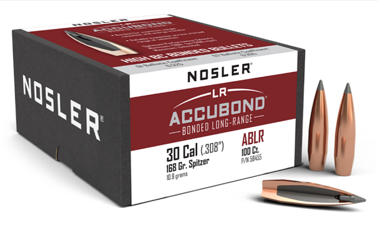 ПУЛЯ NOSLER 30CAL 168GR ACCUBOND BONDED LONG RANGE BOX 100ШТ